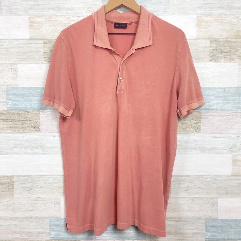 BALDESSARINI Pique Washed Out Polo Shirt Pink Short Sleeve Mens US 46 EUR 56